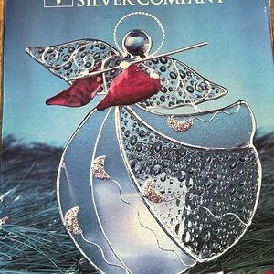 Vintage Silver Angel votive candle holder with Red Accents